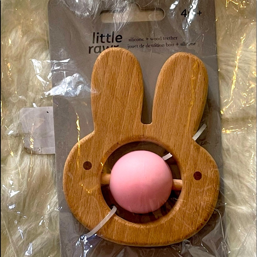 Little Rawr Wood with silicone Ball Roller Teether